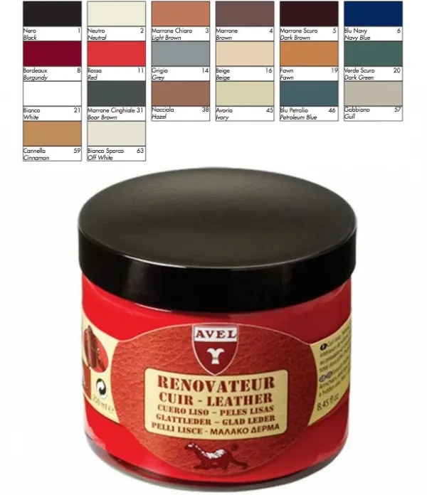 New Crema per Divani in Pelle e Interni Auto Rinnova e Lucida il Colore - Avel 275ml Colori Per Rinnovare Borse|Lucido Per Sedili In Pelle